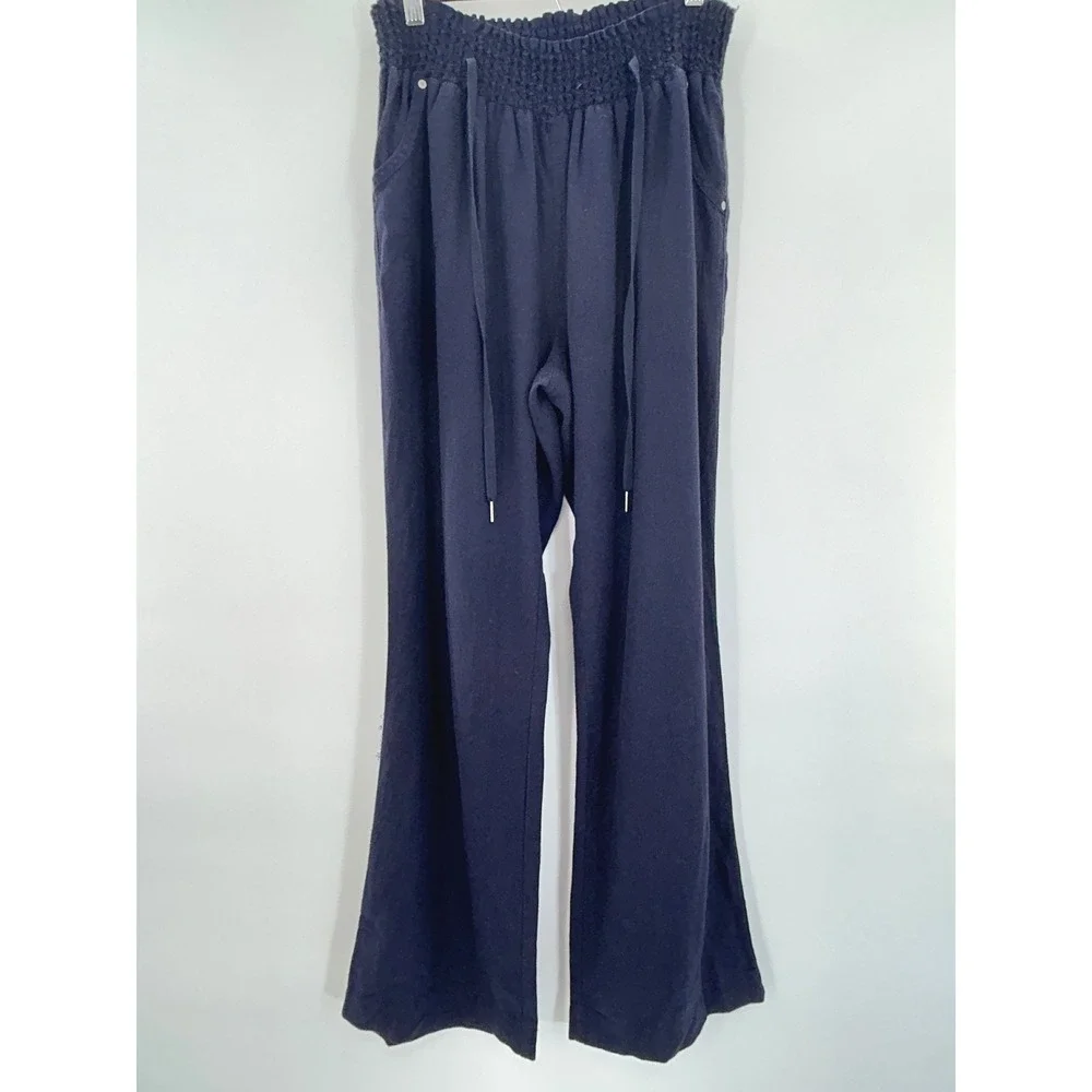 Ci Sono Navy Linen Blend Pants Wide Leg Pull On Casual Large coastal relaxed - Picture 2 of 7